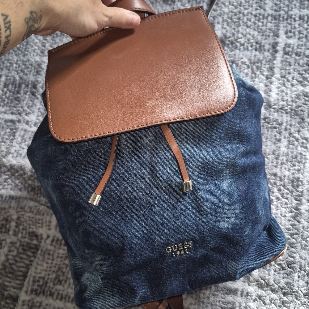 Guess Blue Denim and Brown Backpack